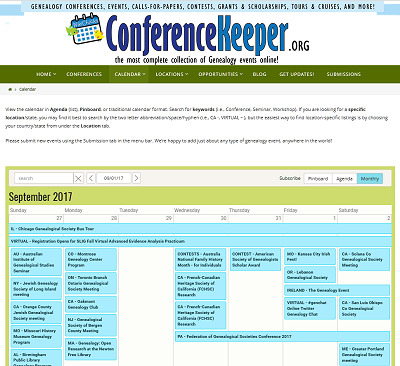 ConferenceKeeper for genealogy events conferences seminars grants scholarships.