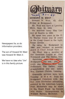 West Howard William Sr 1905-1968 - Death - Obituary - Error with son as Jim - should be Howard Jr