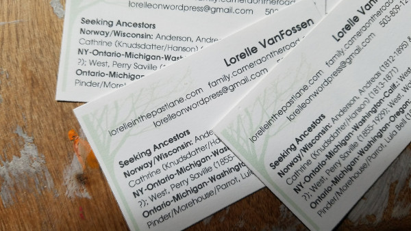Family History - Personal Business Card with Family Branches and Brickwall - Lorelle VanFossen