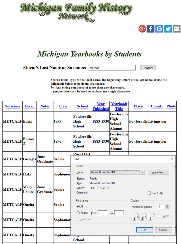 Print to PDF - Web Page with Record for Reference - Michigan Family History Network Schoolbook Records.