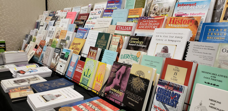 Books - Genealogy Books for Sale on Rack - photo by Lorelle VanFossen
