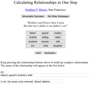 Stephen Morse One Step Genealogy Relationship Calculator